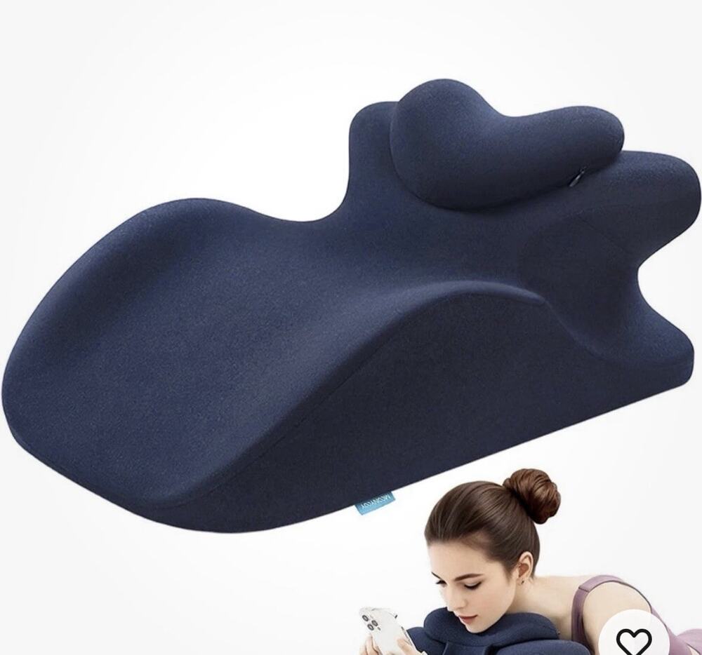 MOONYOOY Memory Foam Lumbar Pillow Ergonomic Removable Cover Dark Blue Open Box